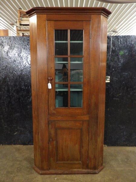 19th Century Cherry Western Reserve 6 Pane 2 Door Shelved American Corner Cabinet (1 of 15)