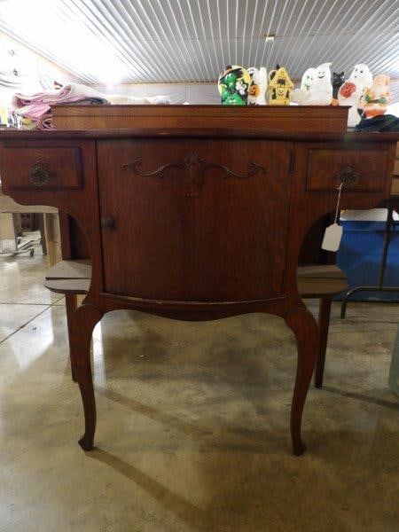Early Queen Anne One Door Two Drawer Sideboard / Buffet: Very ornate with purple felt lined drawers 41 IN34; H x 40 IN34; W