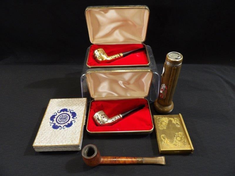 SMOKING PIPES, CASES, & COPPER FLSHLIGHT (1 of 13)