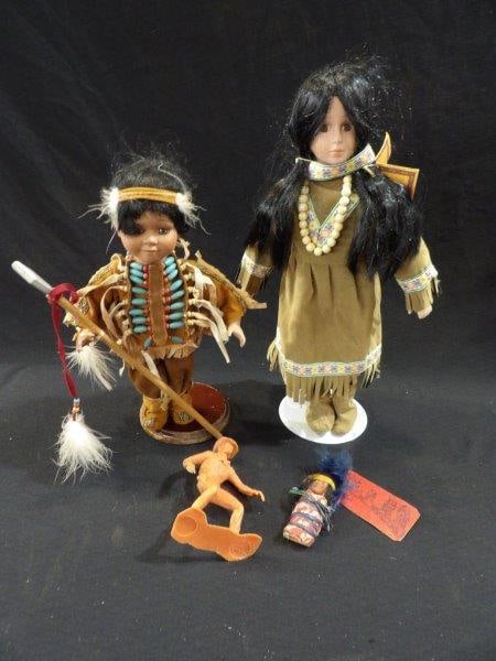 Early Skookum Doll, Effanbee Indian Doll and More: Includes porcelain Indian girl doll as well as an early cowboy western figurine