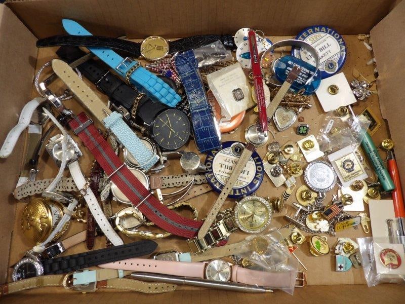 Loaded Lot of Unsorted Watches, Pins, Broches, Advertising and More (1 of 9)