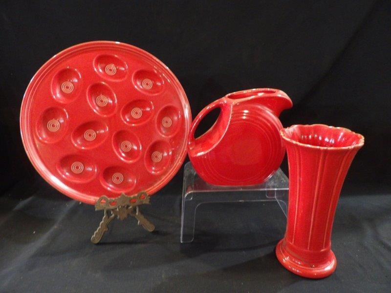 FIESTA WARE RETIRED SCARLET VASE, PITCHER & EGG DISH (1 of 7)