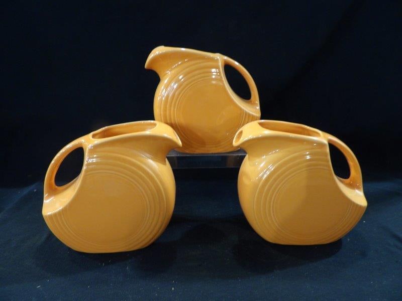 FIESTA WARE RETIRED TANGERINE PITCHERS: 3 PITCHERS , NO CHIPS OR CRACKS