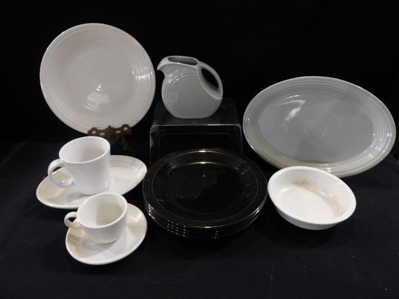 FIESTA WARE BLACK, WHITE & GRAY DISHES: 12 PIECES, PLEASE SEE PHOTOS