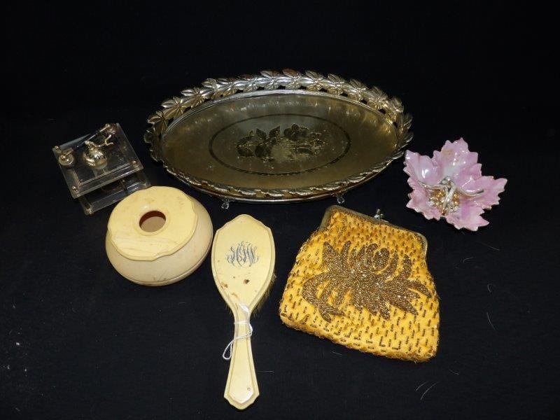 ALABASTER BRUSH & CREAM DISH & LADIES VANITY ITEMS (1 of 6)