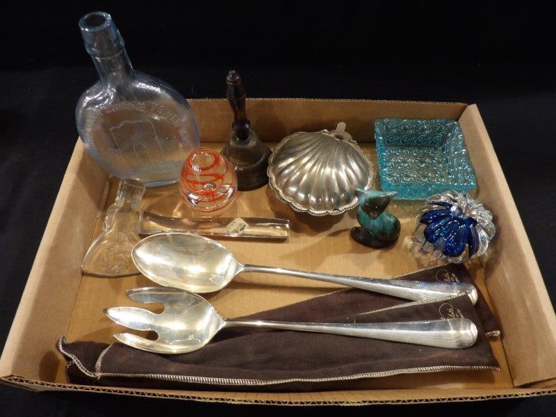 GLASS PAPER WEIGHTS, SILVER SPOONS, GLASS HATCHETT & MORE (1 of 4)