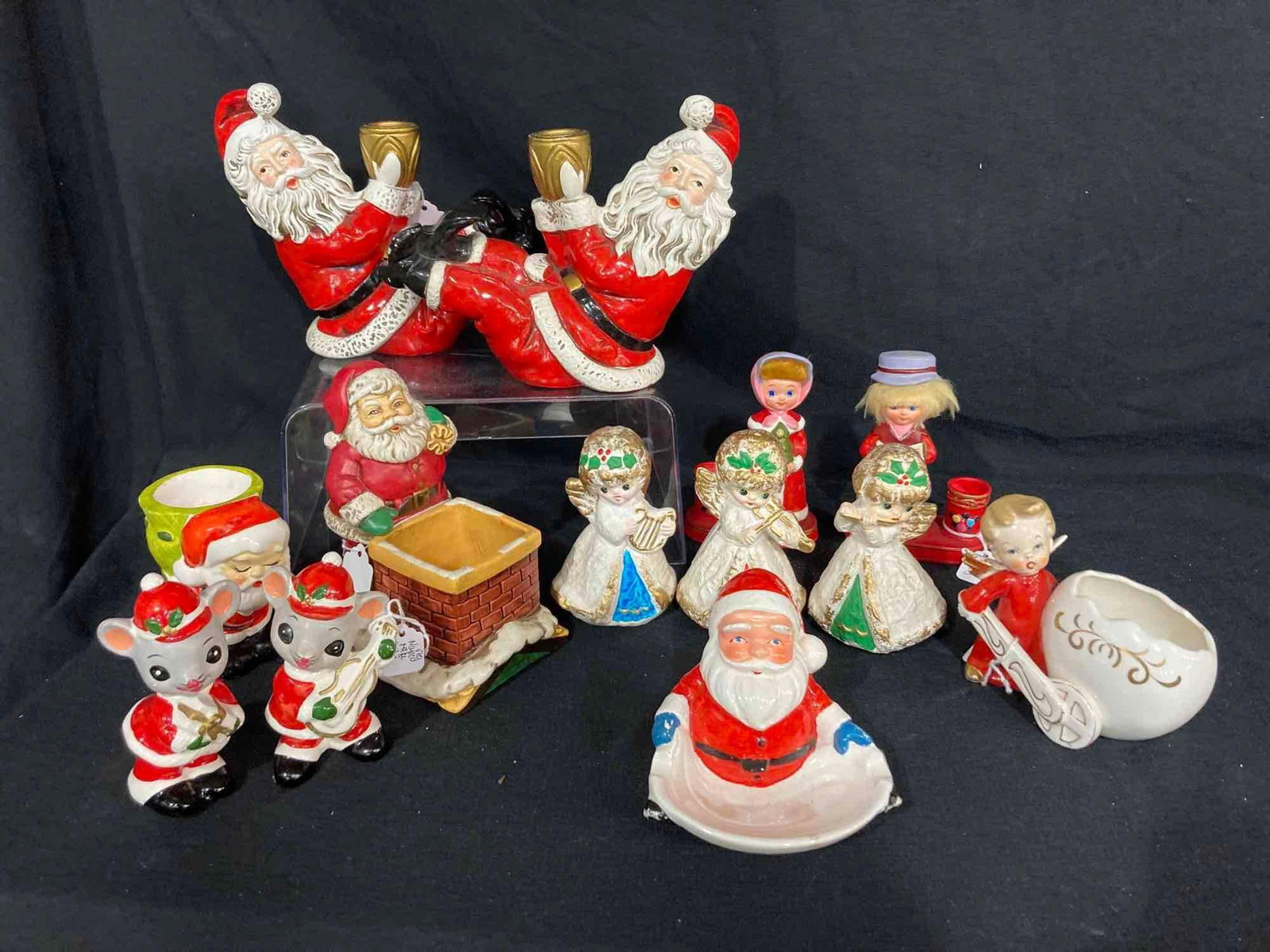 CERAMIC CANDLE HOLDERS & CHRISTMAS FIGURINES: NICE VARIETY OF VINTAGE D�COR