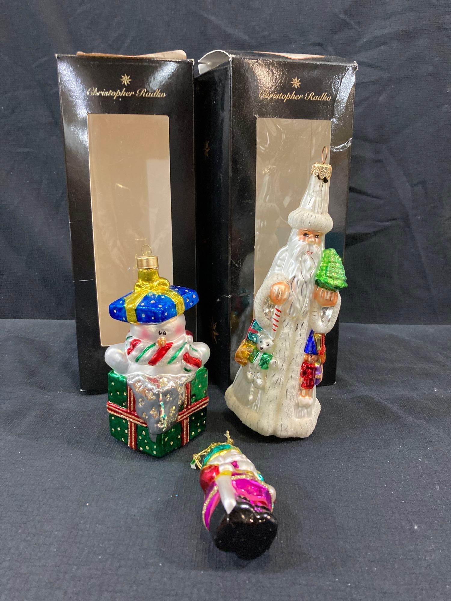 CHRISTOPHER RADKO ORNAMENTS: 2 ARE IN BOXES