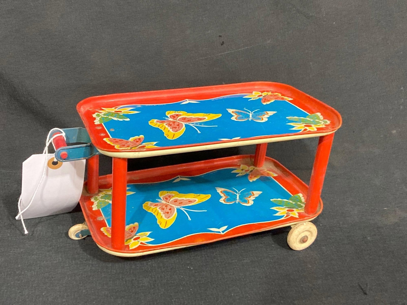 OHIO ART BUTTERFLY TEA CART: TEA CART IS OHIO ART W BUTTERFLIES. 9.5 X 6 X 5