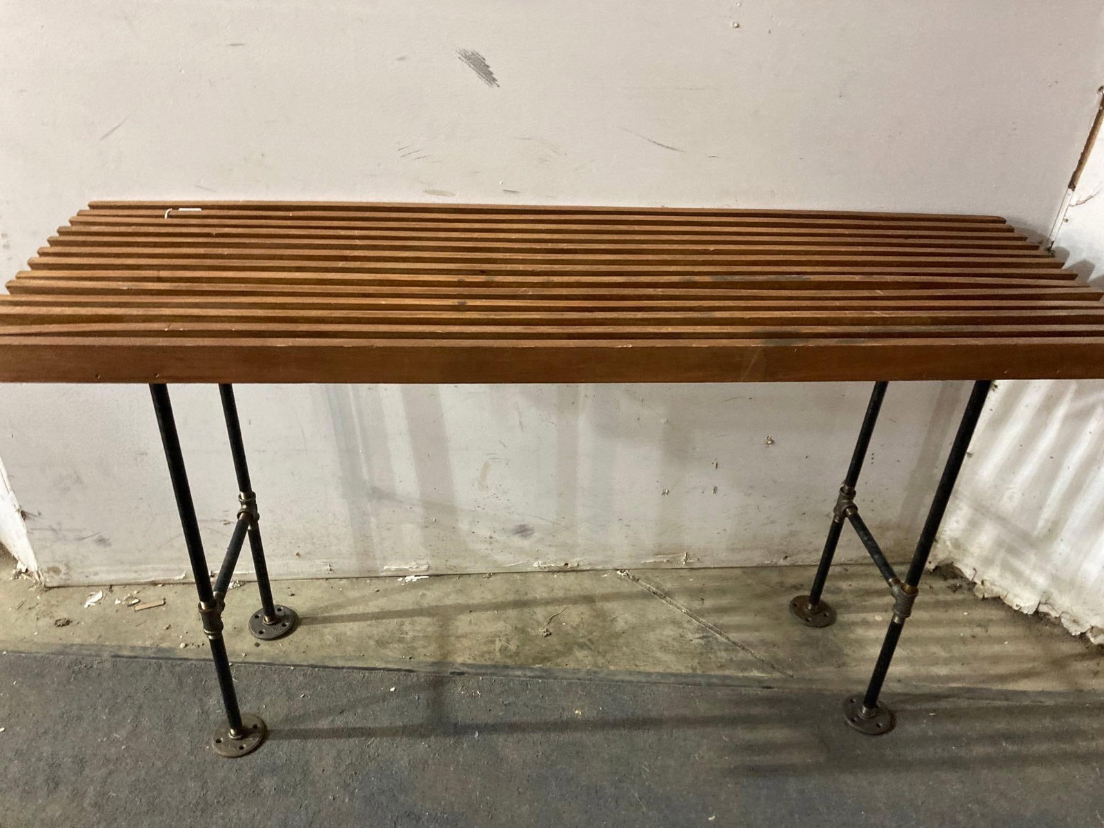 MODERN PLANK TABLE W CAST IRON LEGS: 60 INCH LONG X 34 INCHES TALL
