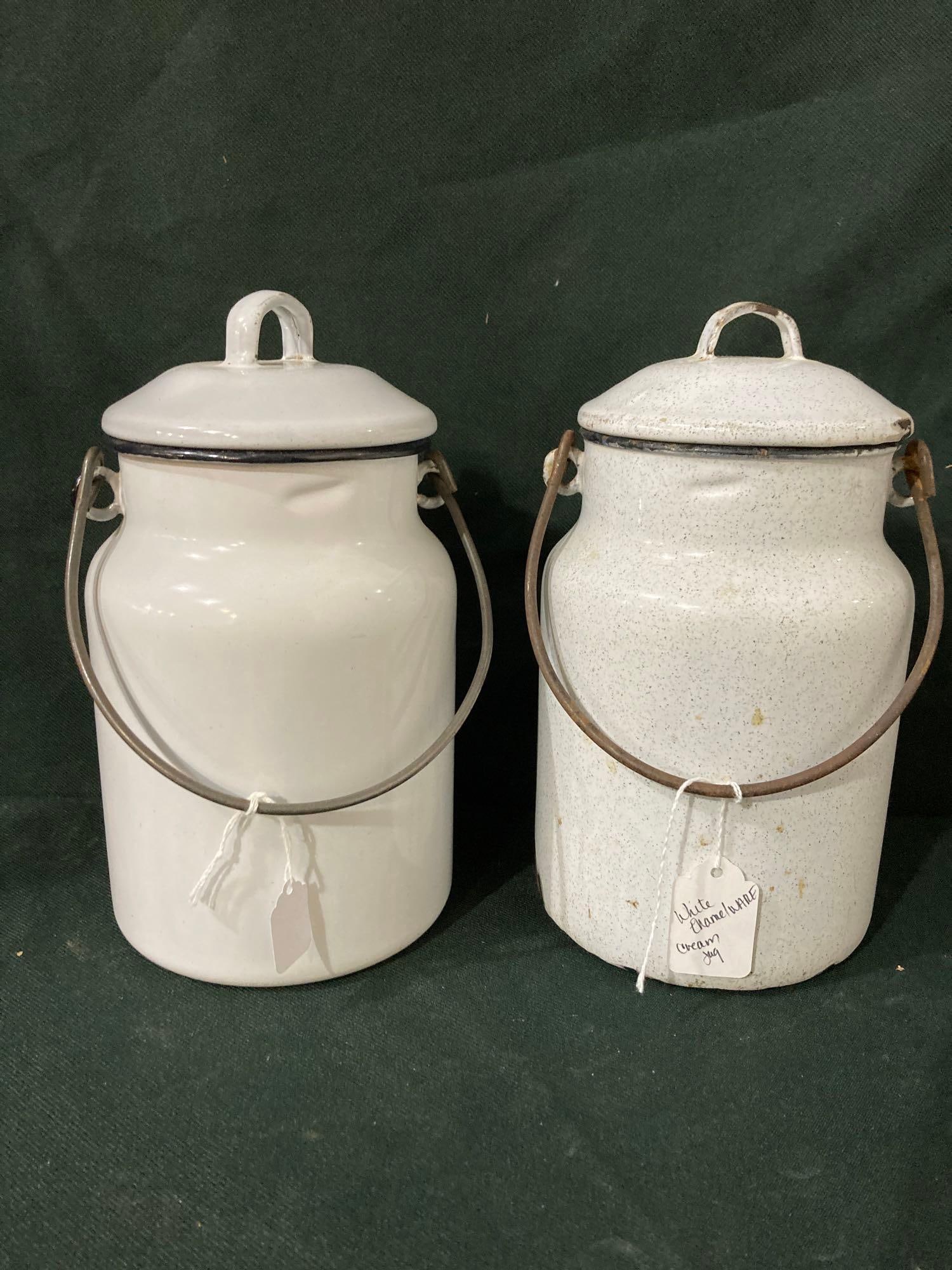 PAIR OF WHITE ENAMEL WARE CREAM JARS (1 of 6)