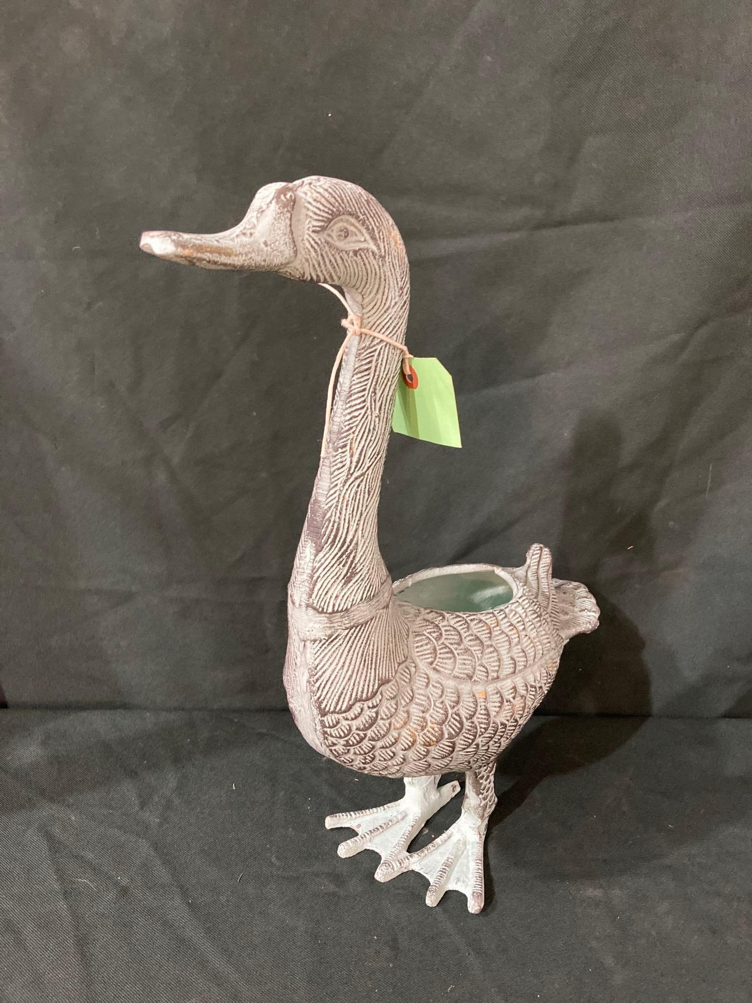 METAL GOOSE PLANTER: 18 INCH TALL X 18