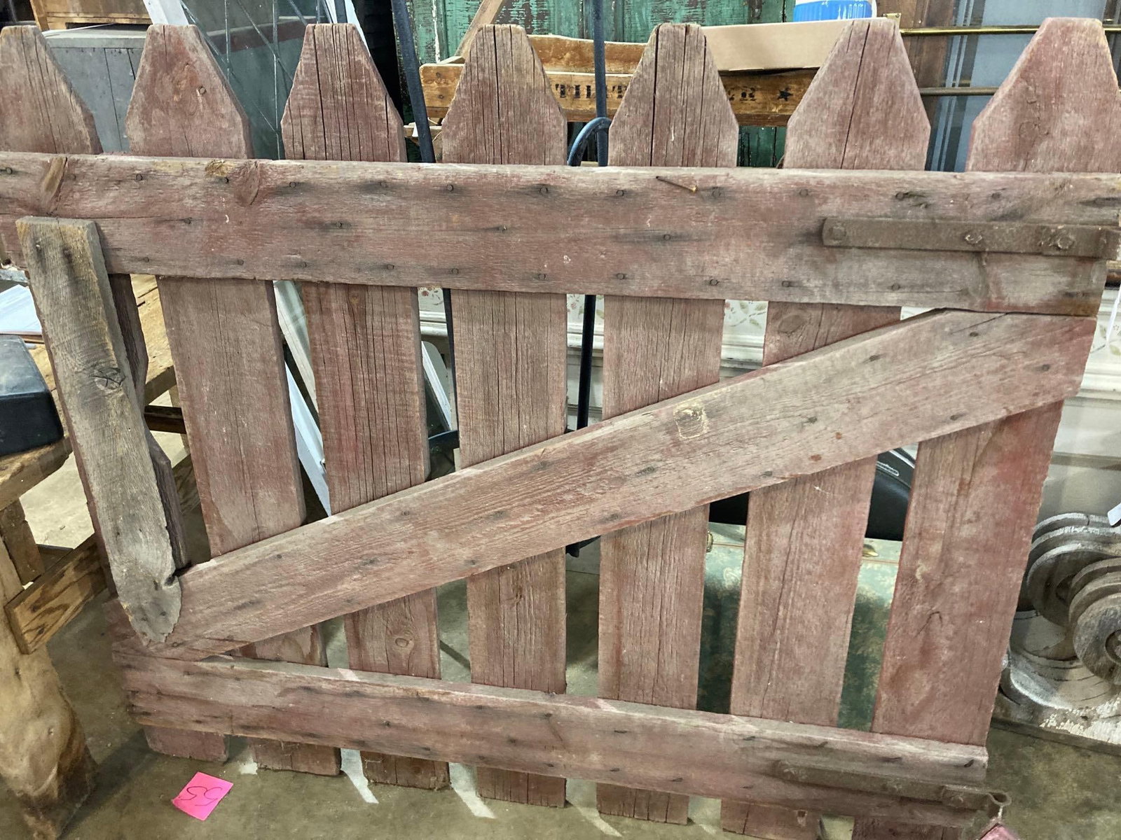 RED PAINTED FARMHOUSE WOODEN GATE: 54 X 49