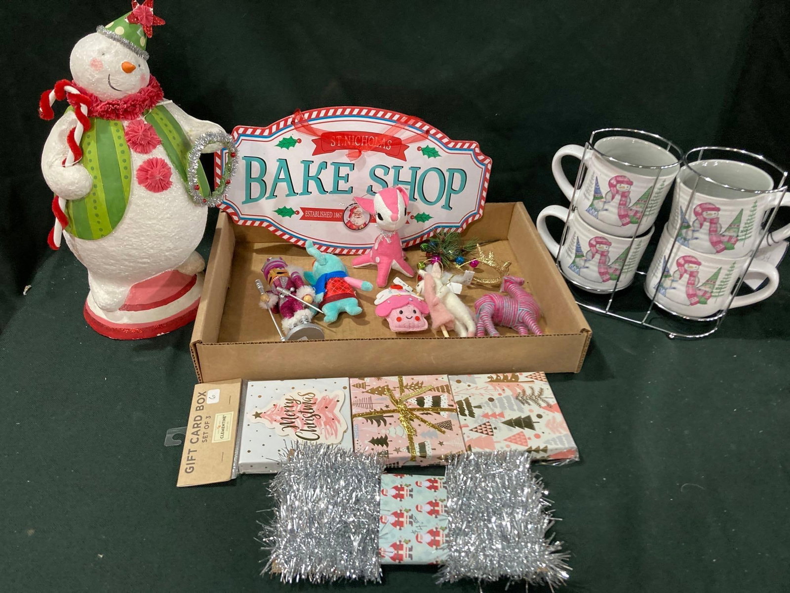 CHRISTMAS MUG SET AND ORNAMENTS: MOST ITEMS ARE NEW
