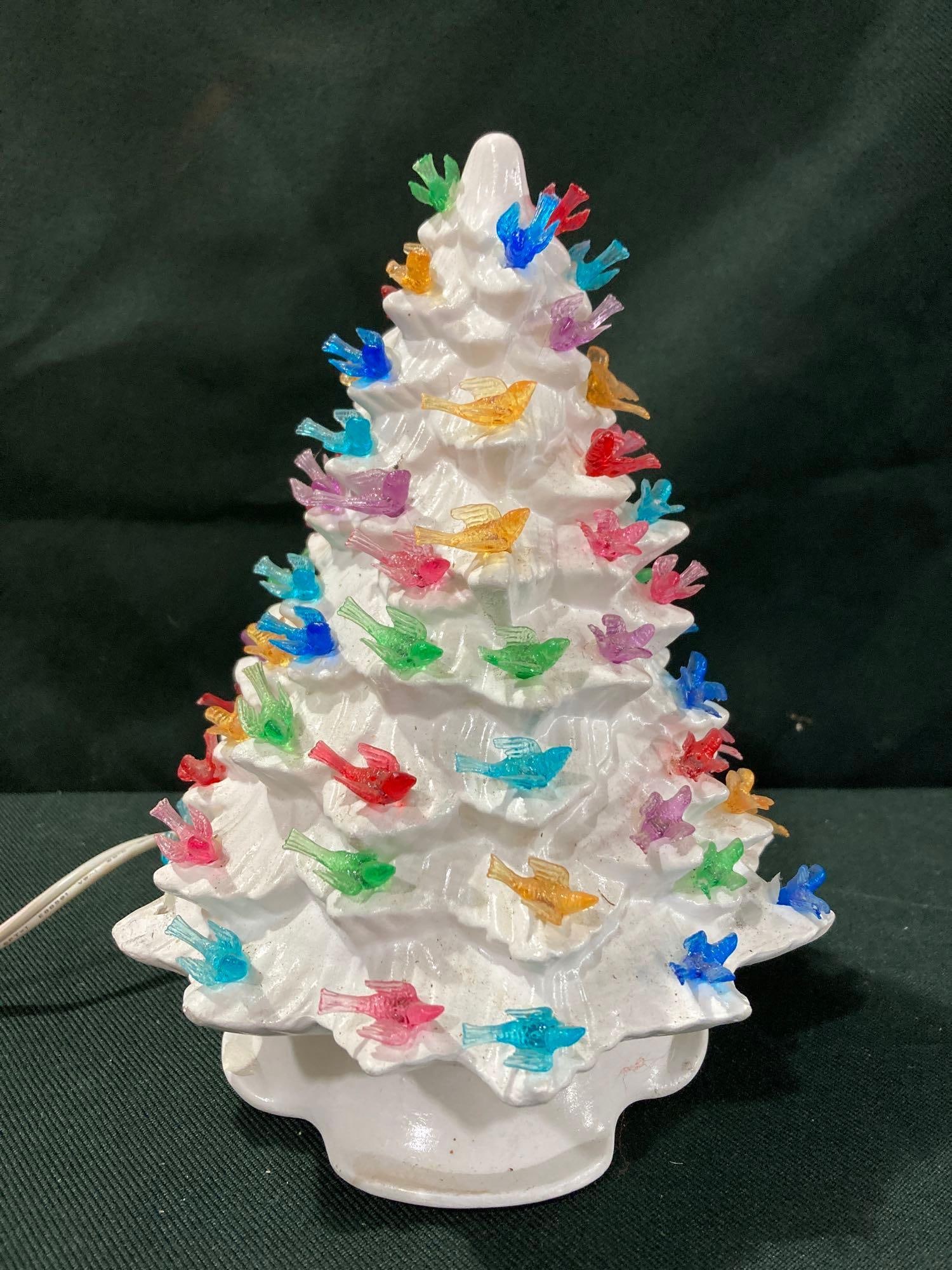 FLOCKED WHITE CERAMIC CHRISTMAS TREE (1 of 3)