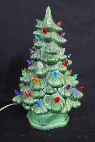 CERAMIC CHRISTMAS TREE: 2 PIECE. 12 INCHES TALL