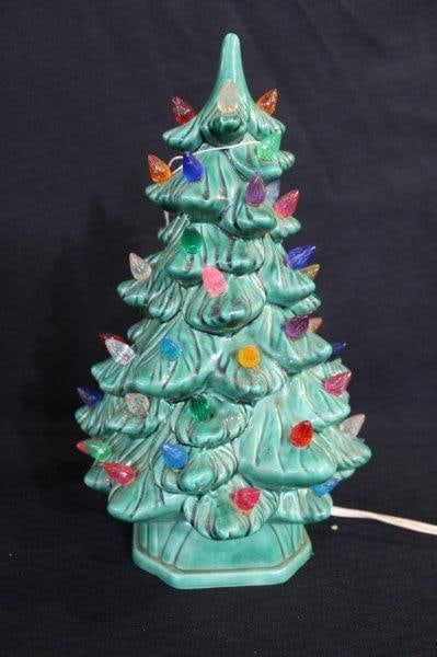 CERAMIC CHRISTMAS TREE: 2 PIECE. 12 INCHES TALL
