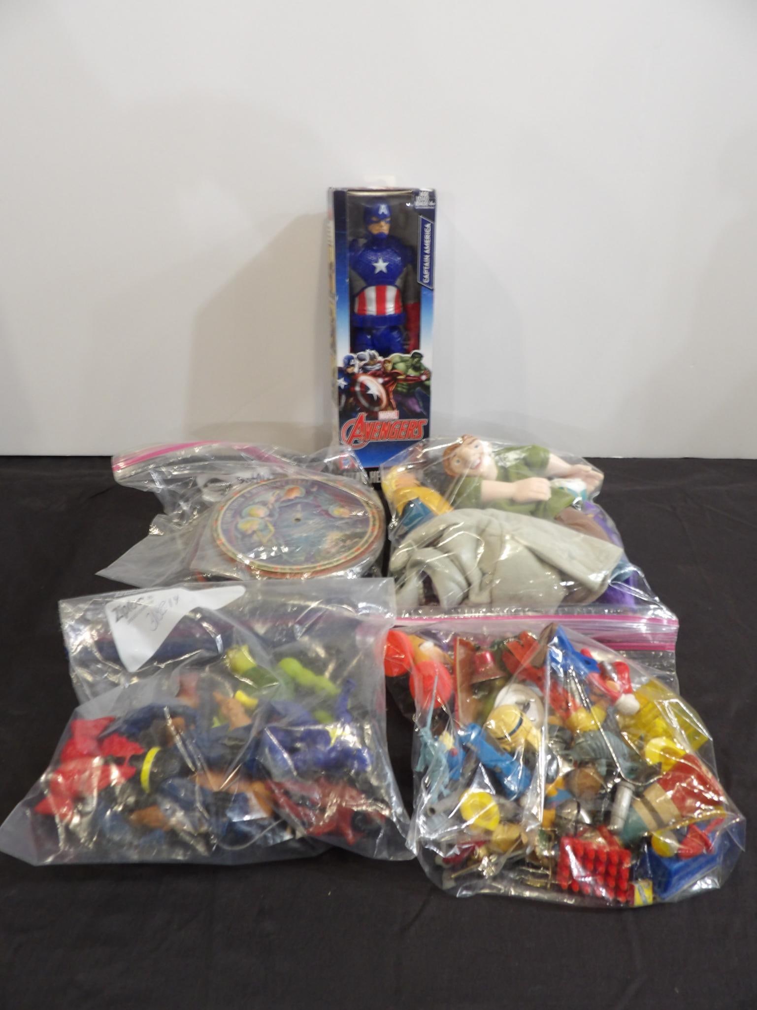 HEMAN TOYS, VINTAGE CHILDRENS RECORDS AND DISNEY: AVENGERS DOLL, HUNCHBACK OF NOTRE DAME TOYS, MARIO, BEARENSTIEN BEARS, TONKS, AND SMALL COLLECTORS TOYS.