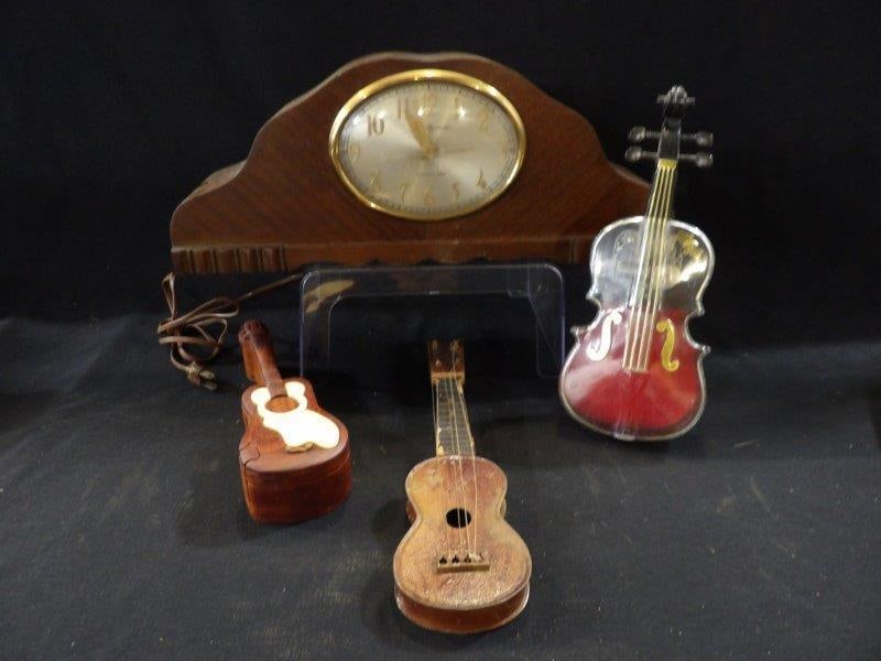 MUSICAL INSTRUMENT MUSIC BOX, & MANTLE CLOCK (1 of 5)