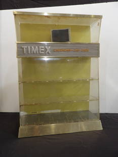 TIMEX WATCH DISPLAY: FROM AN OLD HARDWARE STORE. 4 SHELVES. PLASTIC DISPLAY 23.5 X 17 X 8