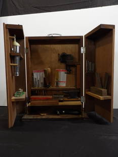 TRAVELING TOOL CHEST: JEWELERS/ WATCHMAKERS TOOL KIT. SMALL MINI ANVIL, VISE AND TOOLS.