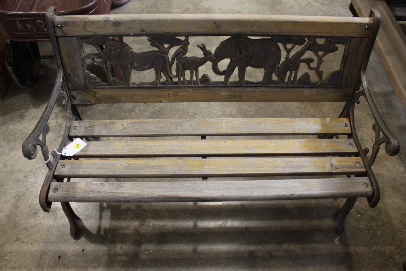 AFRICAN SAFARI CHILDS PARK BENCH: WITH ANIMAL SCENE, 33 X 20.