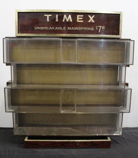 TIMEX WATCH DISPLAY: PLASTIC DISPLAY, ONE LARGE BREAK ON BOTTOM SHELF 20X21X5