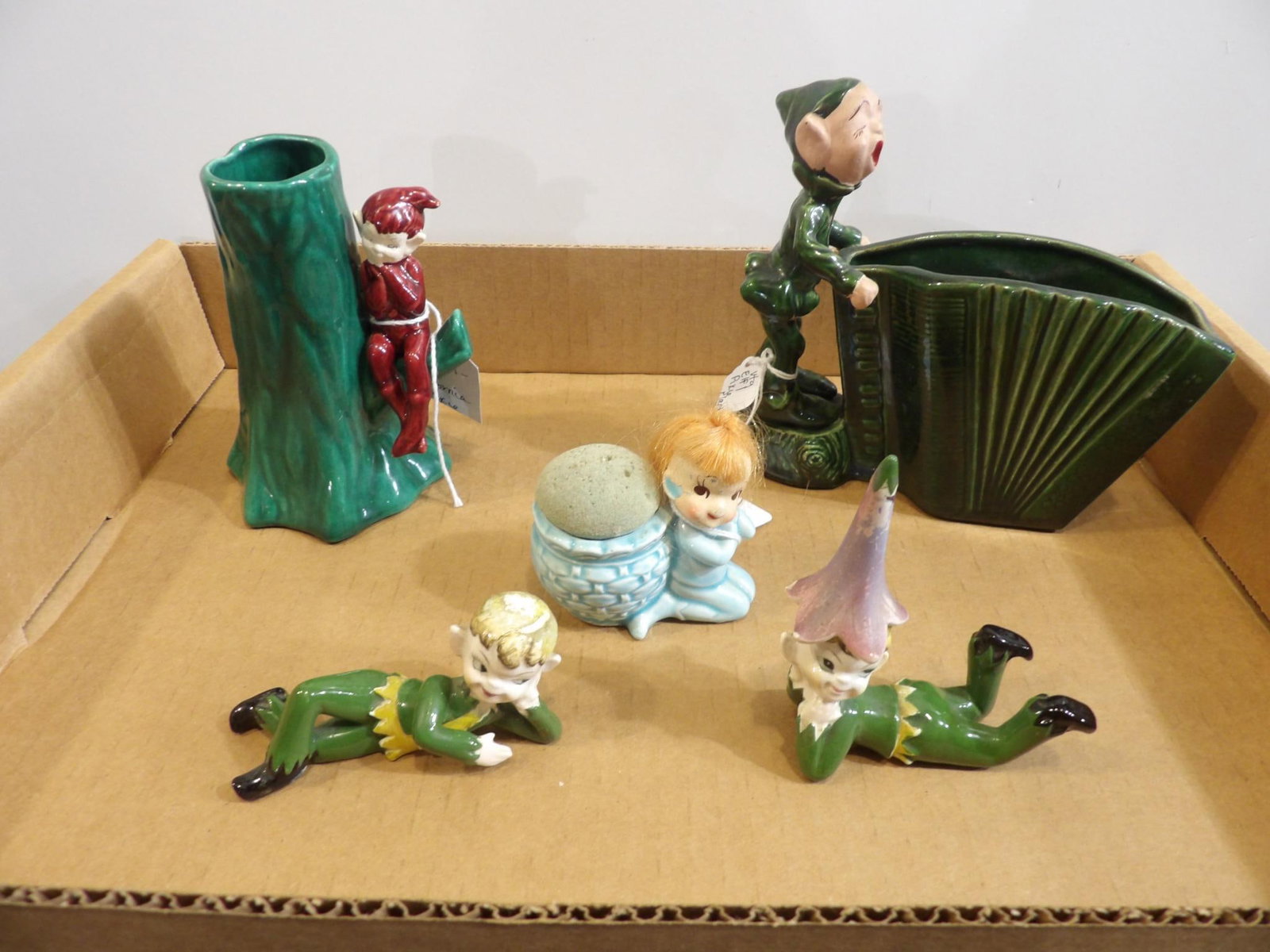 PIXIE PLANTERS AND PIN CUSHION: LOT OF 6