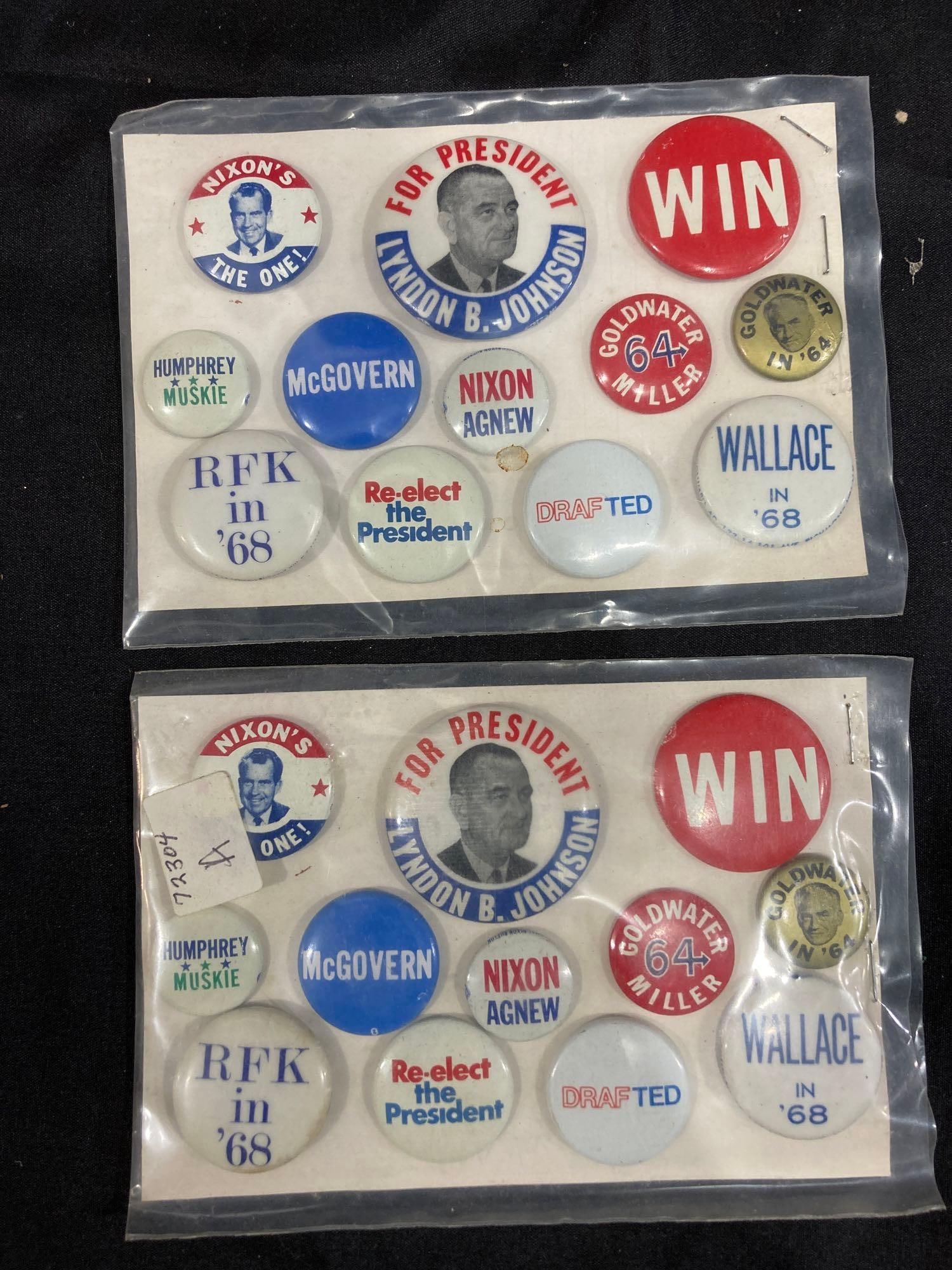 PRESIDENTIAL PINS: NIXON, RFK, LYNDON B JOHNSON. 24 PINS