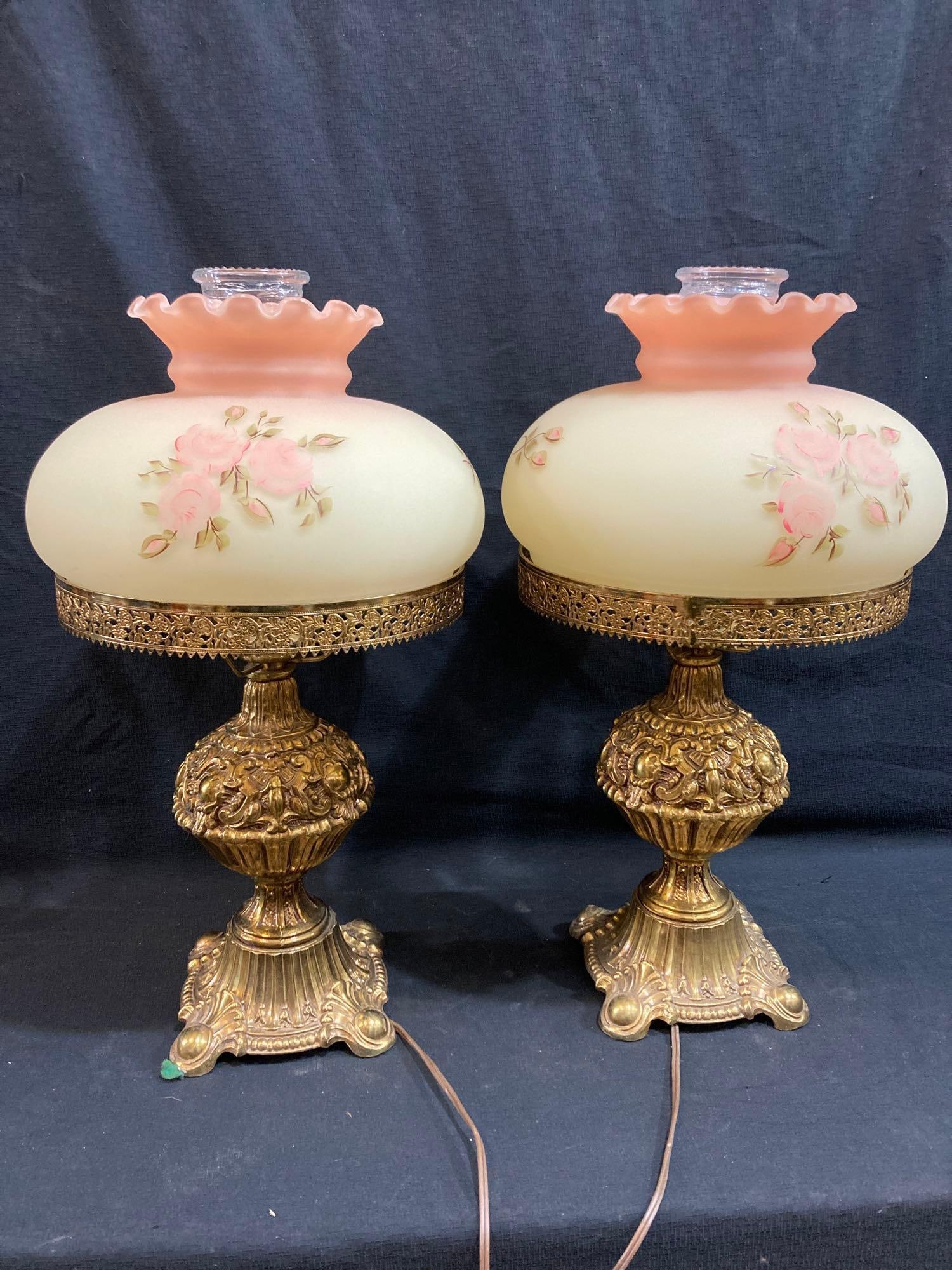 Pair of Hand Painted Fenton Custard Table Lamps (1 of 8)