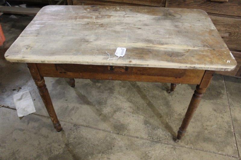 Primitive 1-drw table : Top is 23 1/2 IN; x 42 IN; 29 IN; tall.