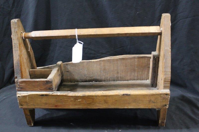 Primitive Farriers caddie : Shows user wear and a break on one side panel. 20 IN; long 7 1/4 IN; wide 15 1/2 IN; tall.