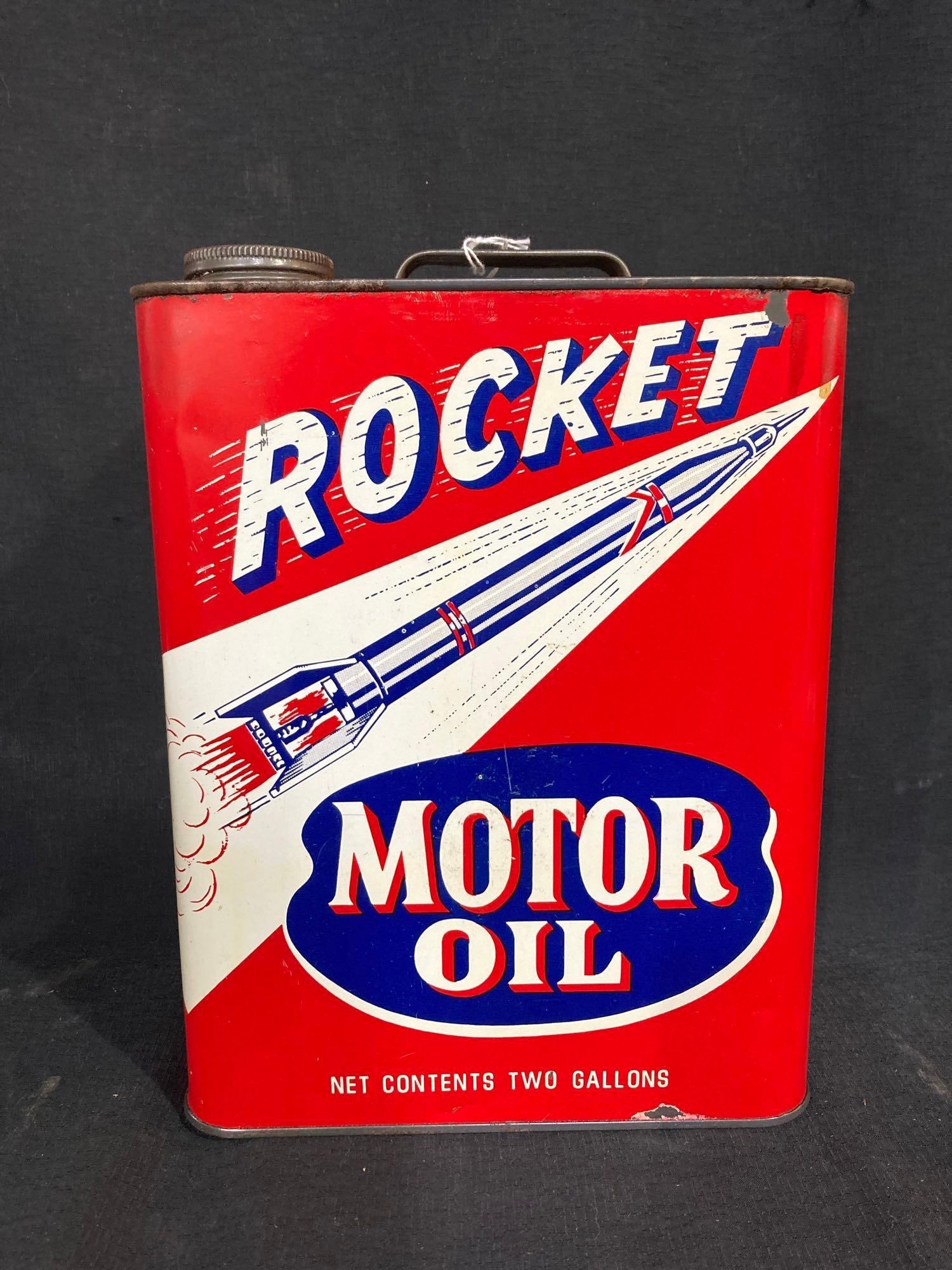 Rocket Motor Oil 2gal can: Great 2gal can with a puncture on top and a few small areas of paint wear but overall is an awesome can!!