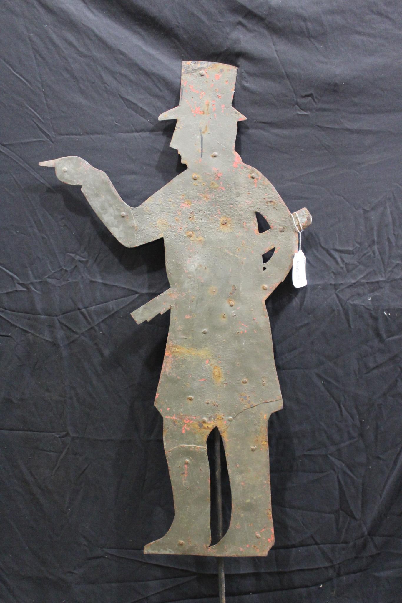 Early riveted metal Top Hat Man Pointing Trade sign  (1 of 5)