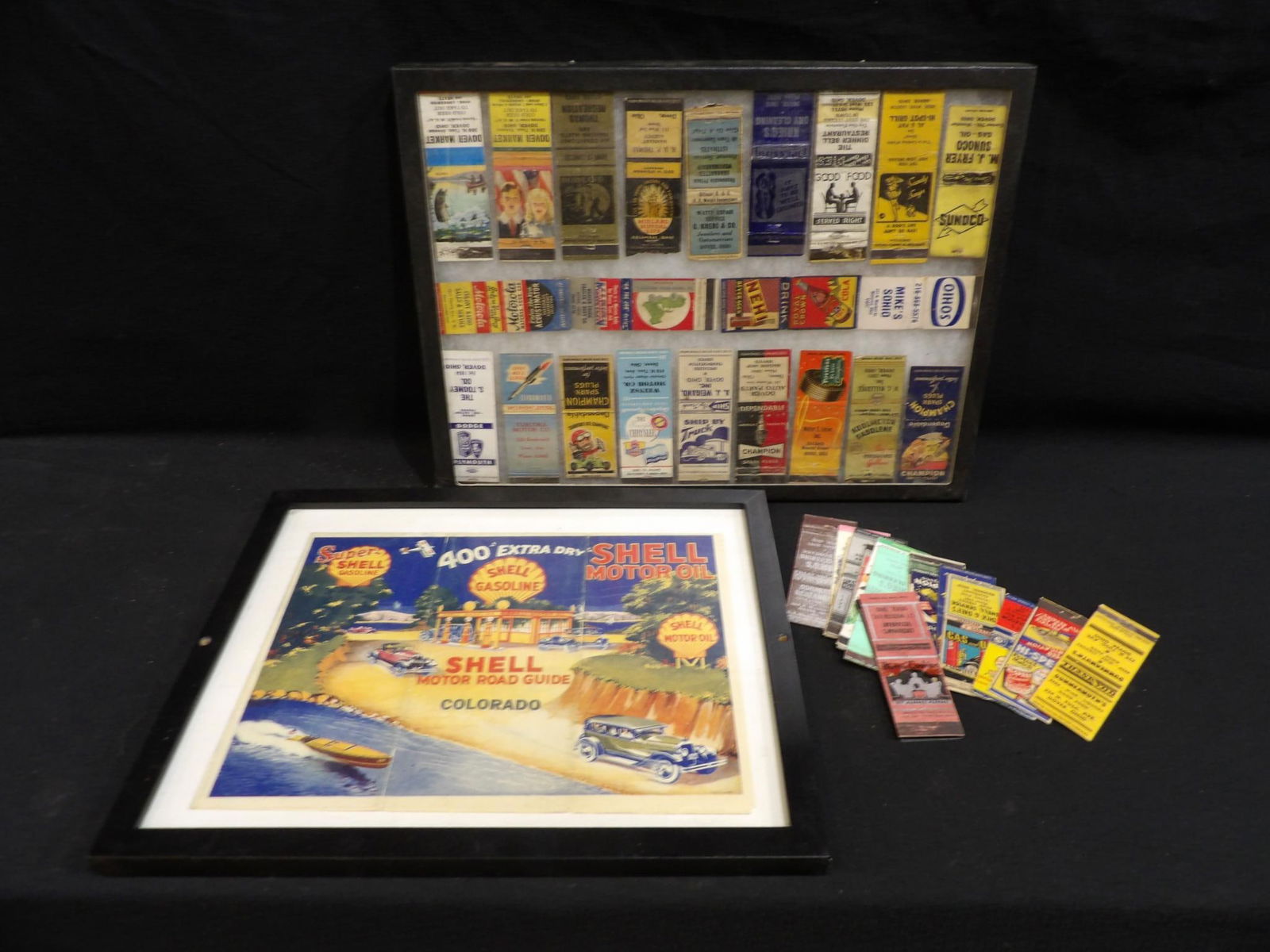 Framed Shell road map & Matchbook collection  (1 of 9)