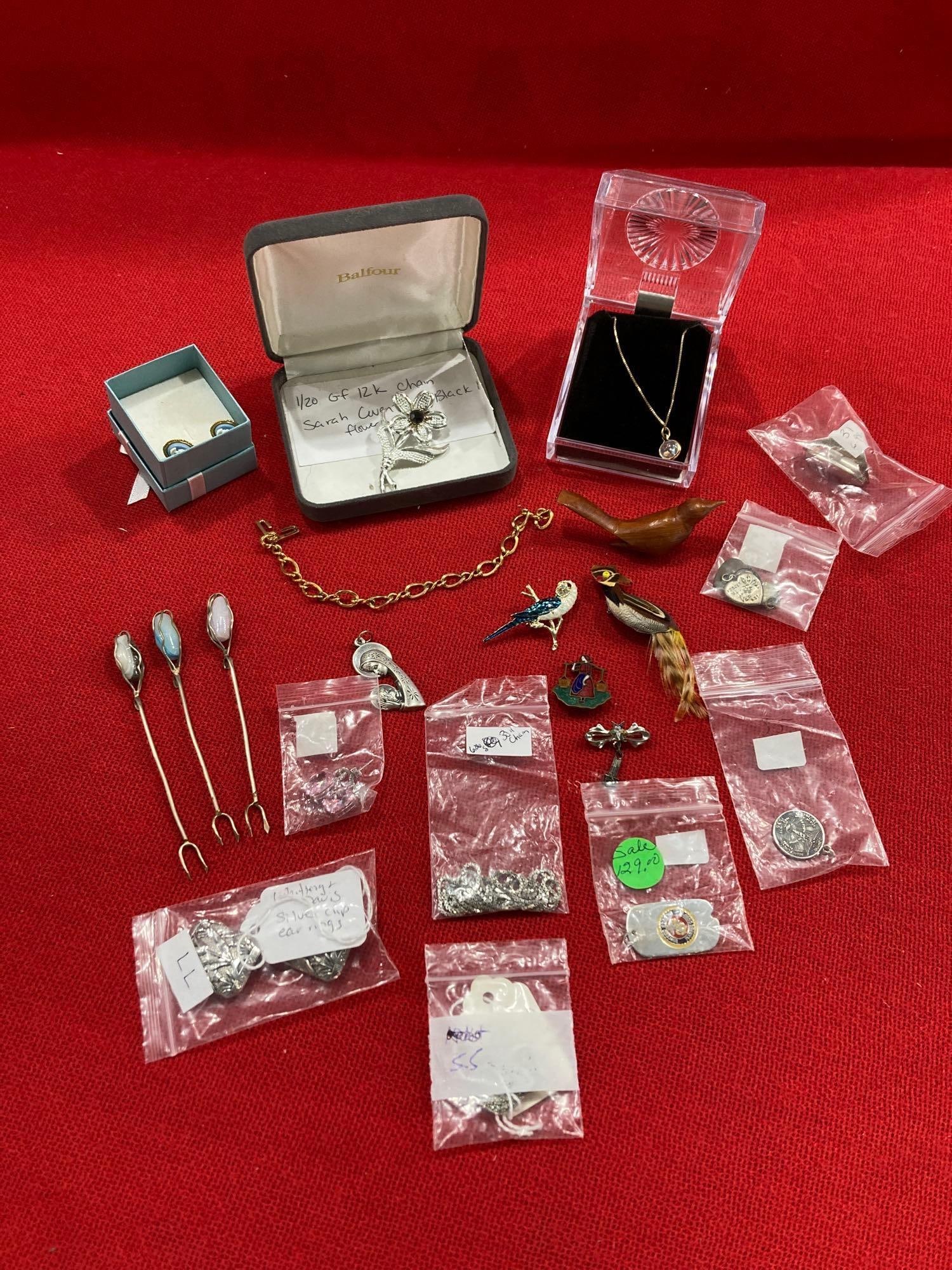 Gold And Sterline Pins, Chains, Pendants And More Auction