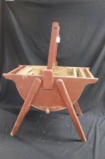 Primitive Salesman Sample Washer: Red painted rocking washer. Wooden body with tin bottom 24 X 32 X 15