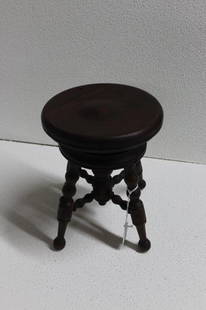 Salesman Sample Piano Stool: Wood stool with adjustable seat. 9 inches tall