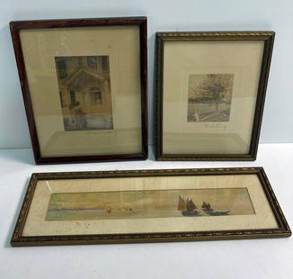 SIGNED WALLACE NUTTING ART: 3 pieces framed art.