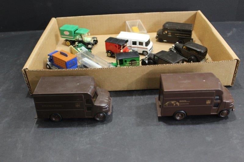 LOT OF ASSORTED PARCEL, MAIL AND LOGISTICS DELIVERY SCALE MODEL VEHICLES INC. ERTL AND MORE (1 of 4)