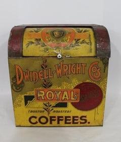 Dwindell-Wright Co's Royal Coffees metal bin