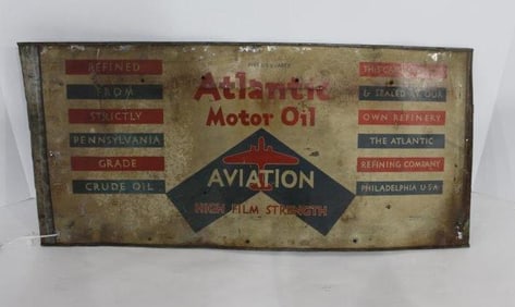 Atlantic Aviation Motor Oil tin can panel