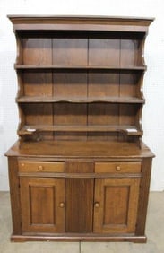 Early Pine and Cherry 2pc Pewter cupboard
