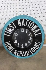 Large First National Home Repair Loans neon clock