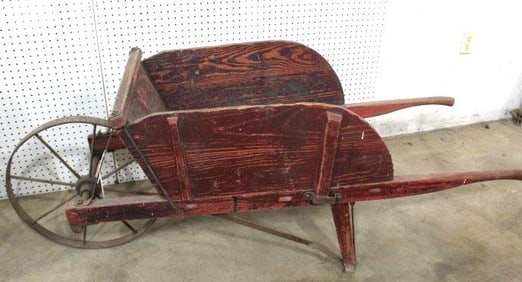 Primitive painted wheelbarrow