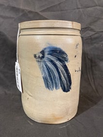 Blue Stenciled Stoneware Crock