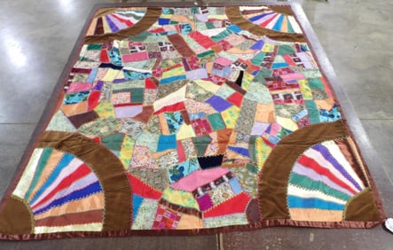 Hand Stitched Silk Crazy Quilt