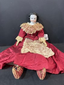 German Porcelain Doll in Vintage Dress