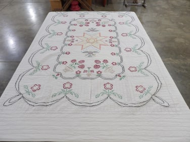 Cross Stitched Federal Eagle and Floral Quilt