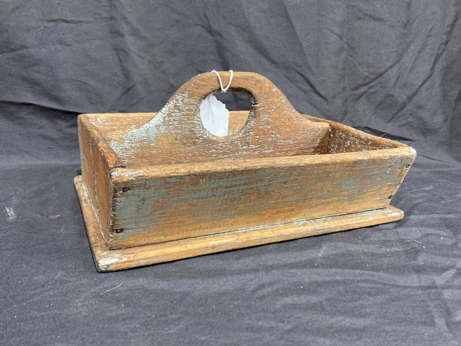 Sectioned wooden carrier: Shows traces of early grey paint 10.5x9x5.5